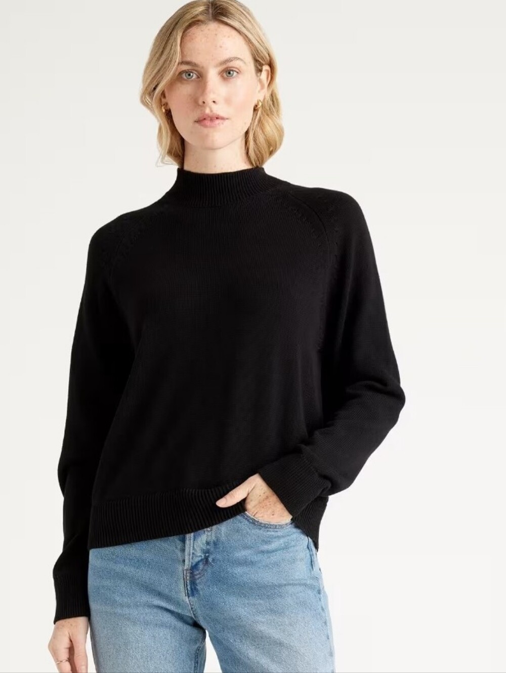 Quince 100% Organic Cotton Black Mock Neck Sweater Small